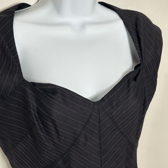 Roberto Cavalli Midi Dress Sz 44 US 8 Black Wool Pinstripe Sheath - Picture 3 of 10
